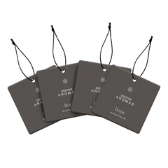 Set of four dark gray rectangular car perfumes with black hanging strings and white text reading Doctor Aromas Hope. - Car Perfume x4 Bundle | Hope - Hope - Doctor Aromas